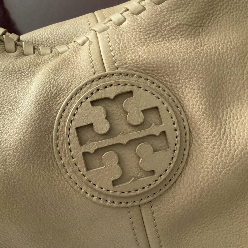 Tory Burch Whipstitch Hobo Pebbled Leather Handbag EUC
